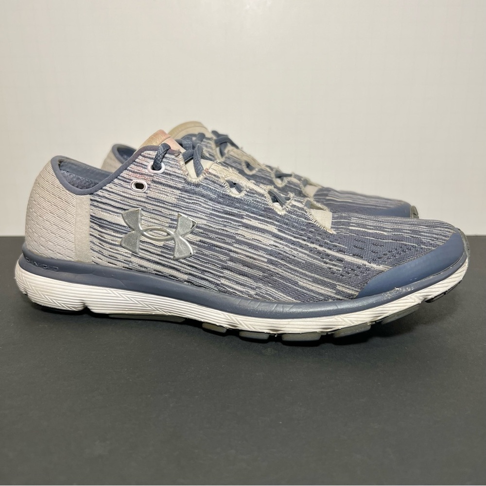 Womens UNDER ARMOUR Speedform Velociti Gray Graphic Running Shoes / Size 9.5